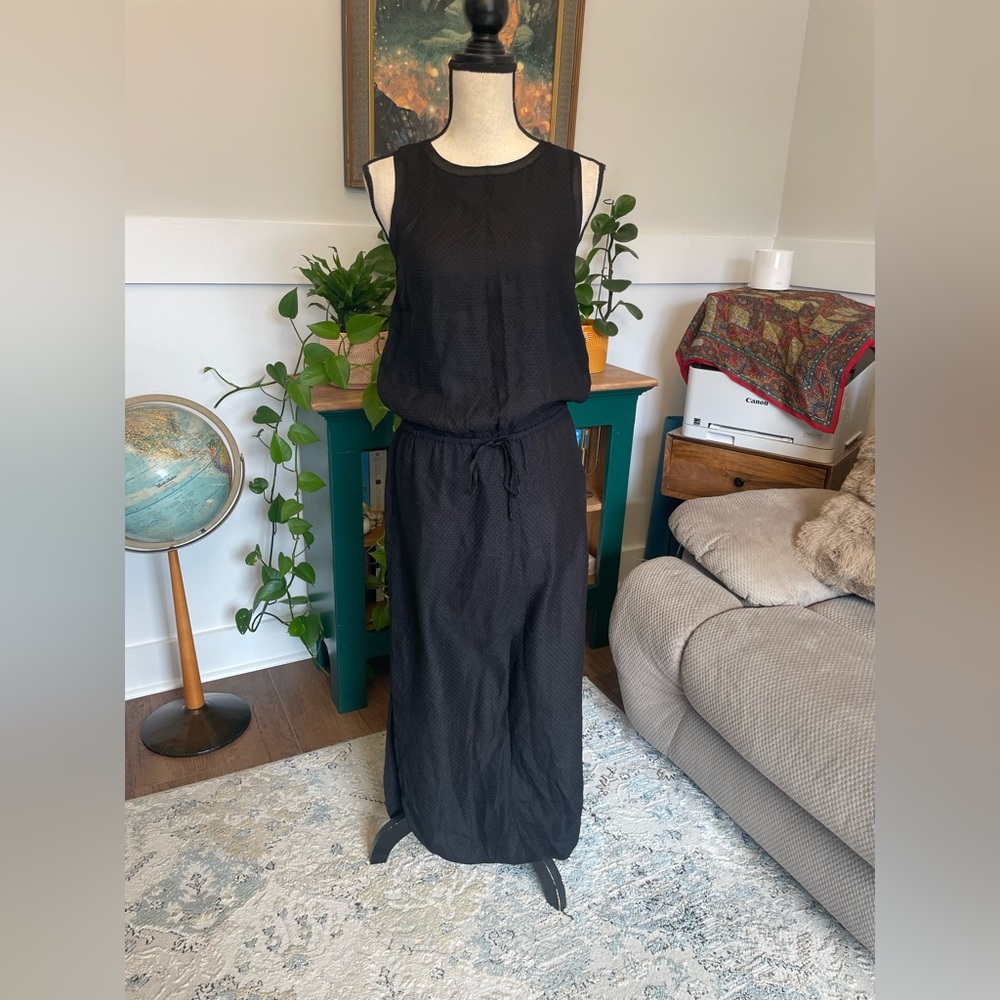 Vince 100% Silk Black Sleeveless Dress Drawstring Waist